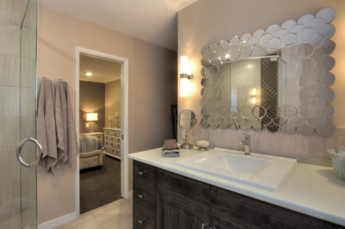 Interior Design Kelowna - Creative Touch - Ensuite bathroom distressed wood treatment on vanity